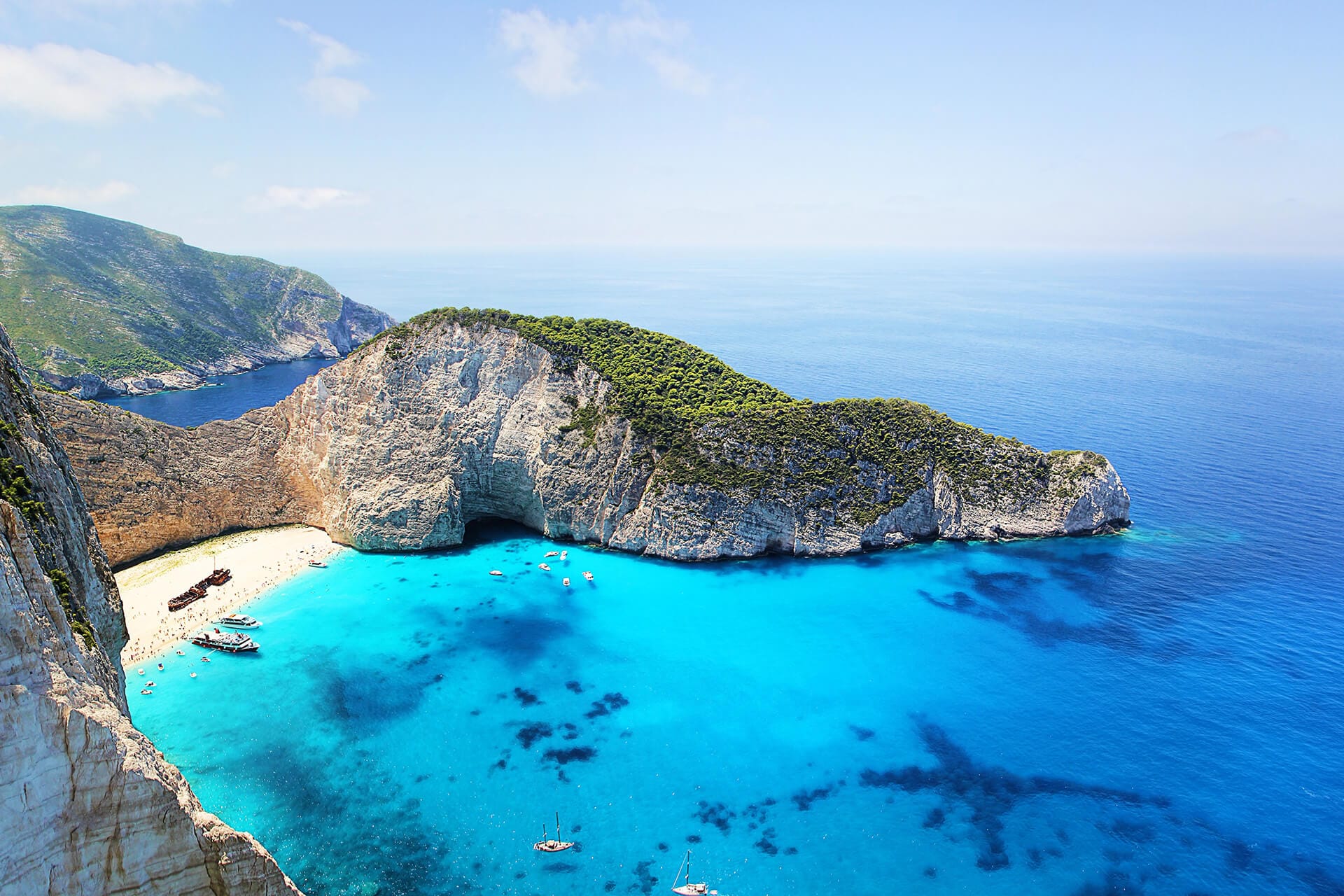 Navagio beach in Zakynthos Greece from above